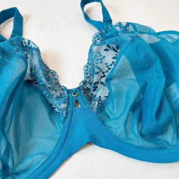 NWOT Elomi Zarla Stretch Banded Bra Embroidered Lace Ocean Depths Teal 36O - Picture 3 of 5